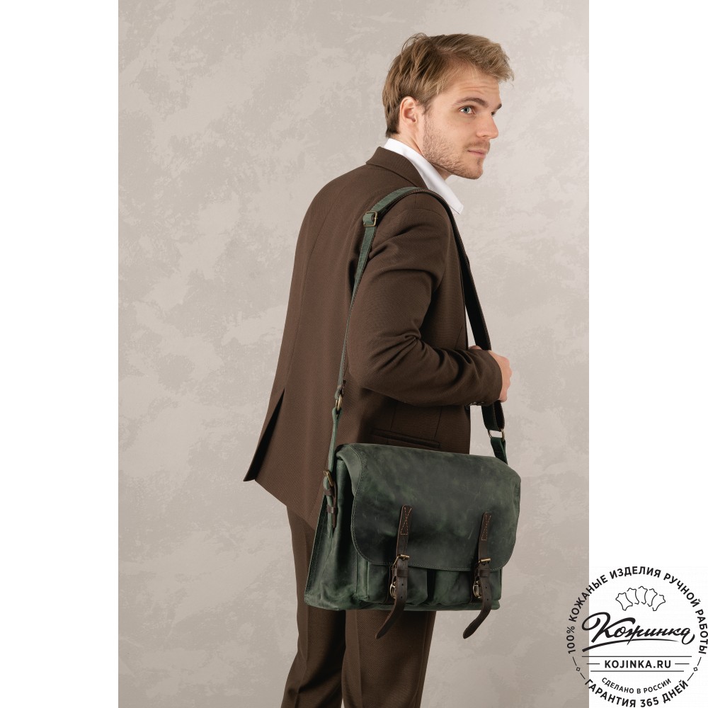 Кожаная сумка "Форман" (изумруд крейзи)