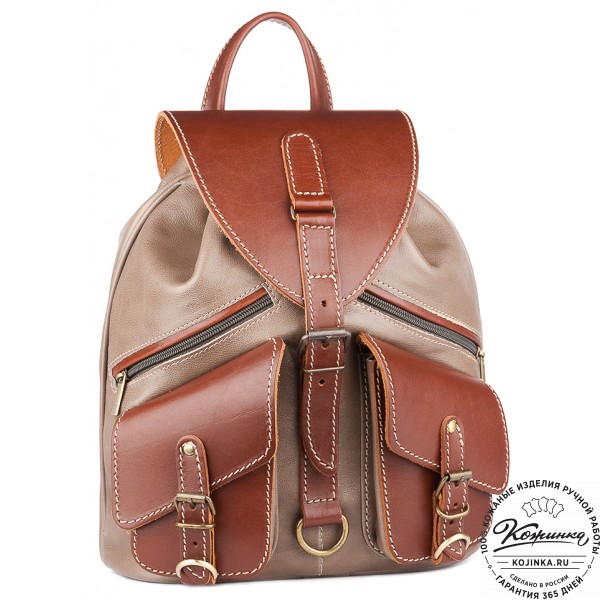 Кожаный рюкзак "Пилот" (оливково-серый). фото 1