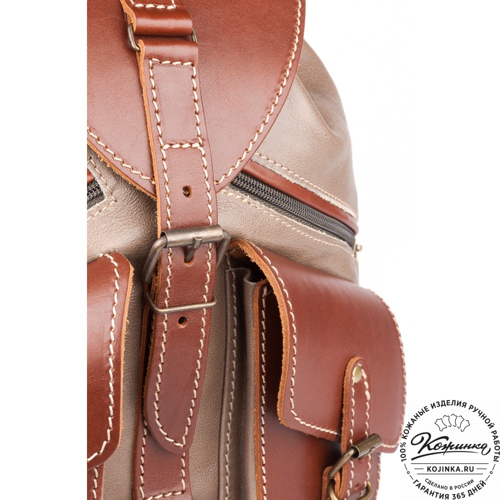 Кожаный рюкзак "Пилот" (оливково-серый)