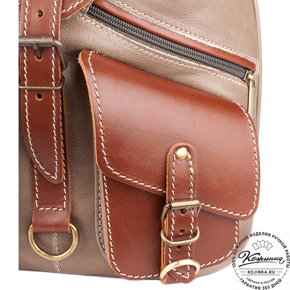 Кожаный рюкзак "Пилот" (оливково-серый)