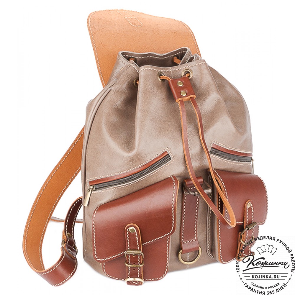 Кожаный рюкзак "Пилот" (оливково-серый)