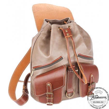 Кожаный рюкзак "Пилот" (оливково-серый)