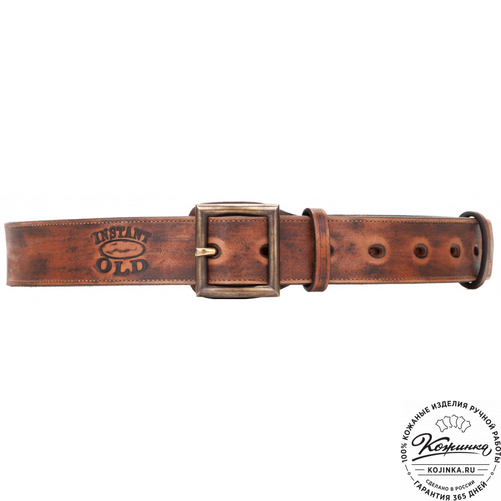 Кожаный мужской ремень Милитари (коричневый)