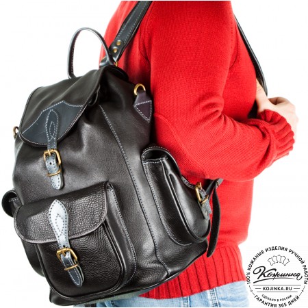 Кожаный рюкзак "Мидл" (чёрный)