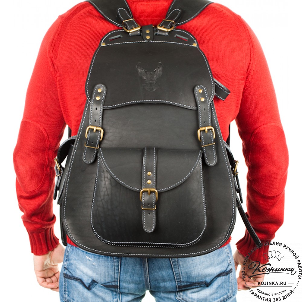 Мужской кожаный рюкзак "Байкер" (чёрный)