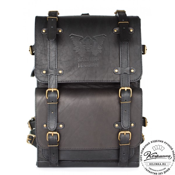 Мужской кожаный рюкзак "Легион" (чёрный). фото 1