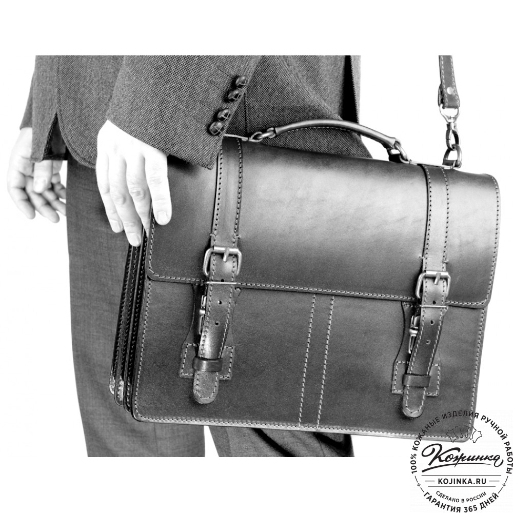 Деловой кожаный портфель "Увертюра" (чёрный)